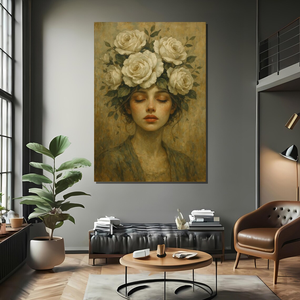 Dreamy Woman With White Roses Art Print - Image 2