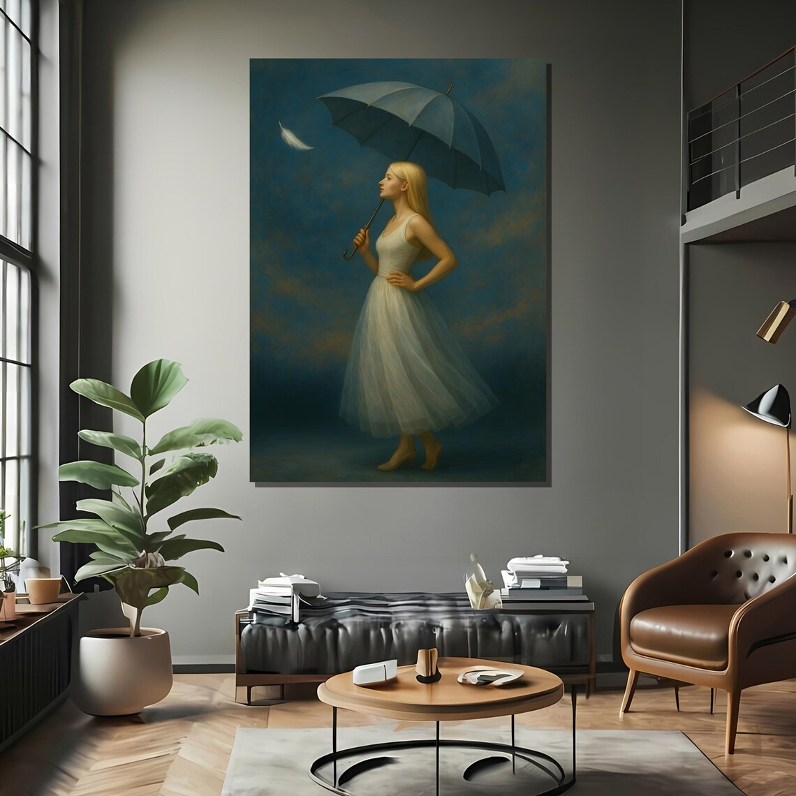 Dreamy Girl Holding Umbrella, Romantic Bedroom Art Print - Image 2