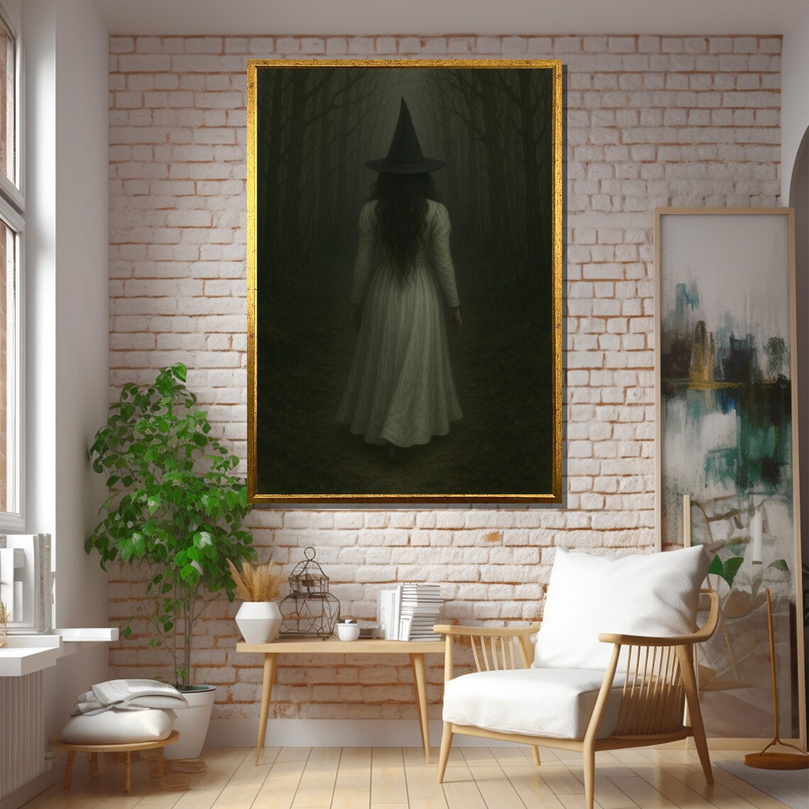 Witch In White Walking Into The Forest, Gothic - Image 5