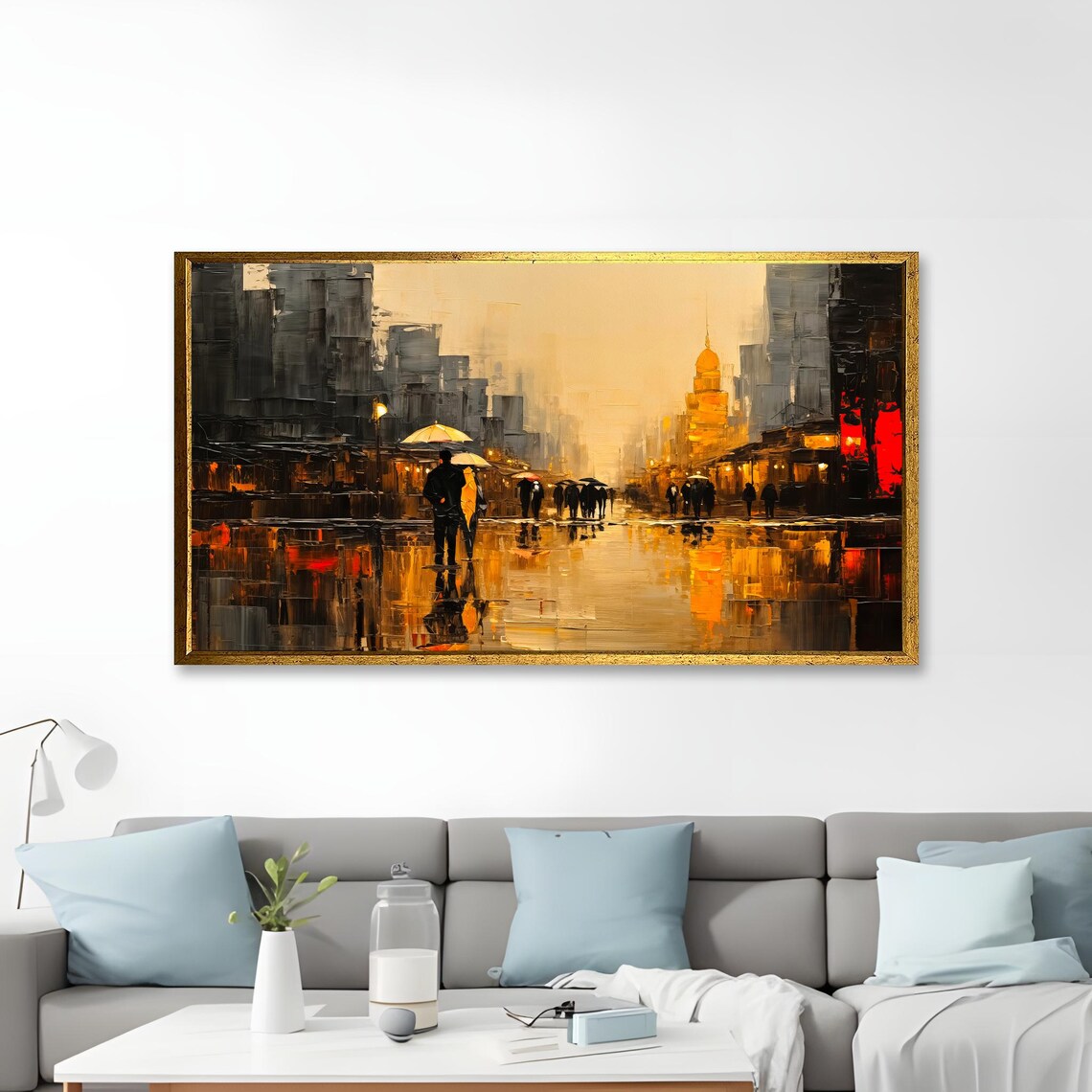 Abstract Cityscape Painting, Rainy Street Scene - Image 4