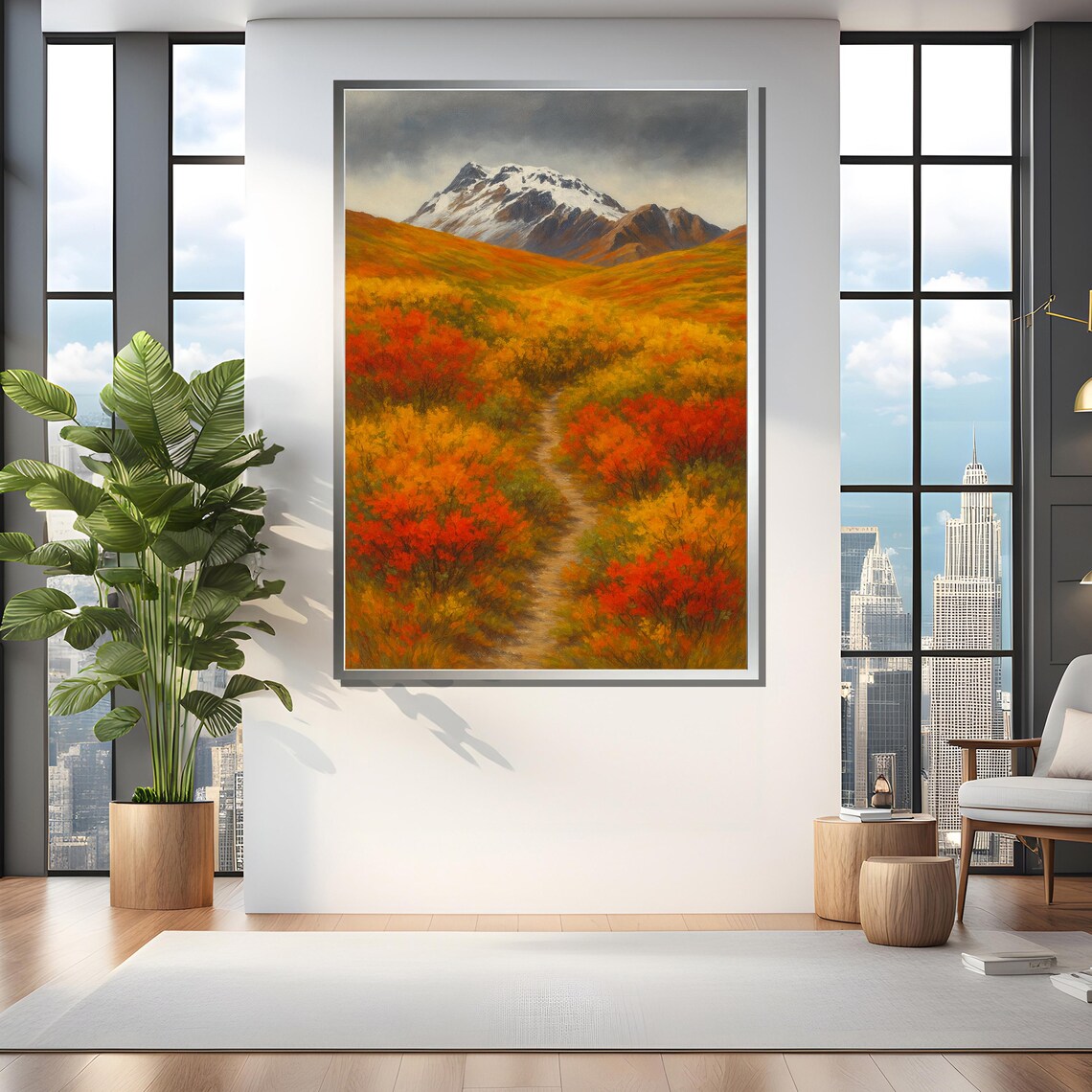 Autumn Mountain Path, Fiery Foliage Art Print - Image 4