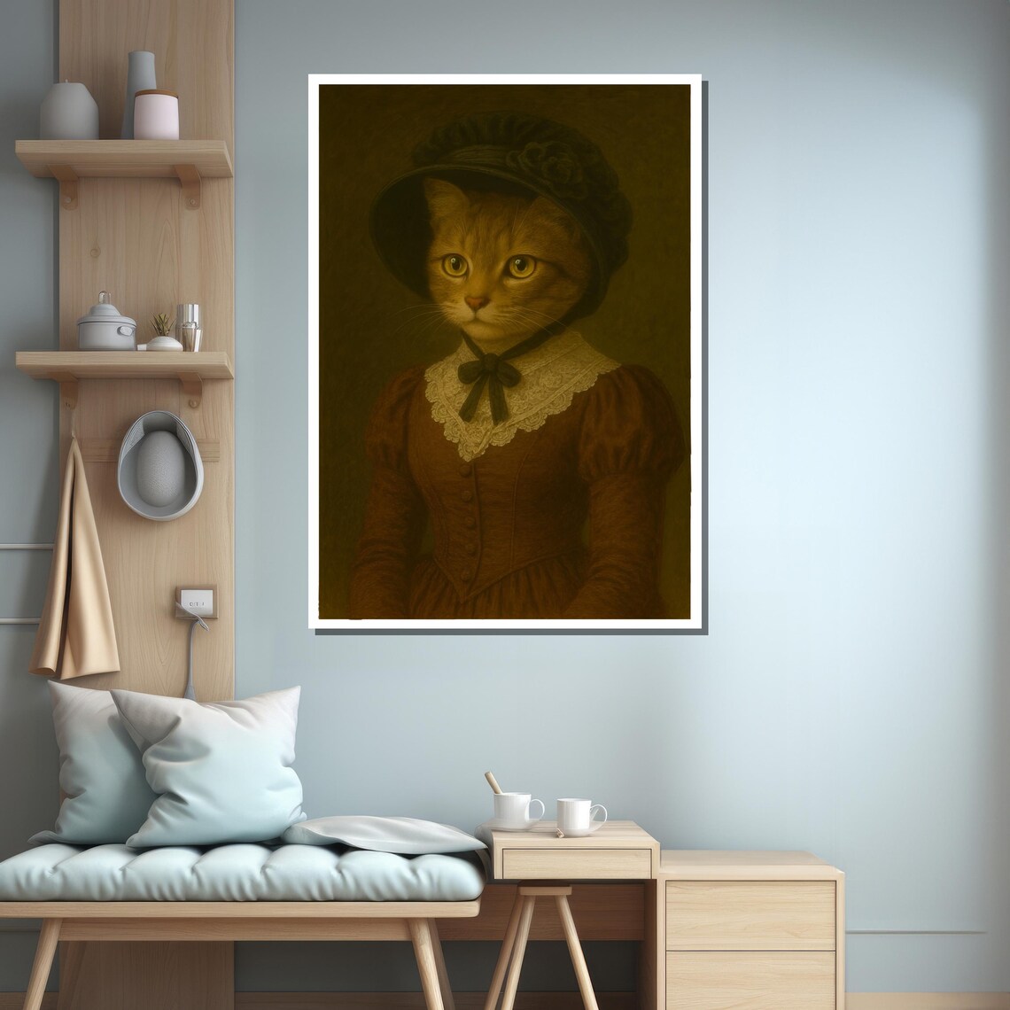 Victorian Lady Cat Portrait, Whimsical Vintage - Image 3