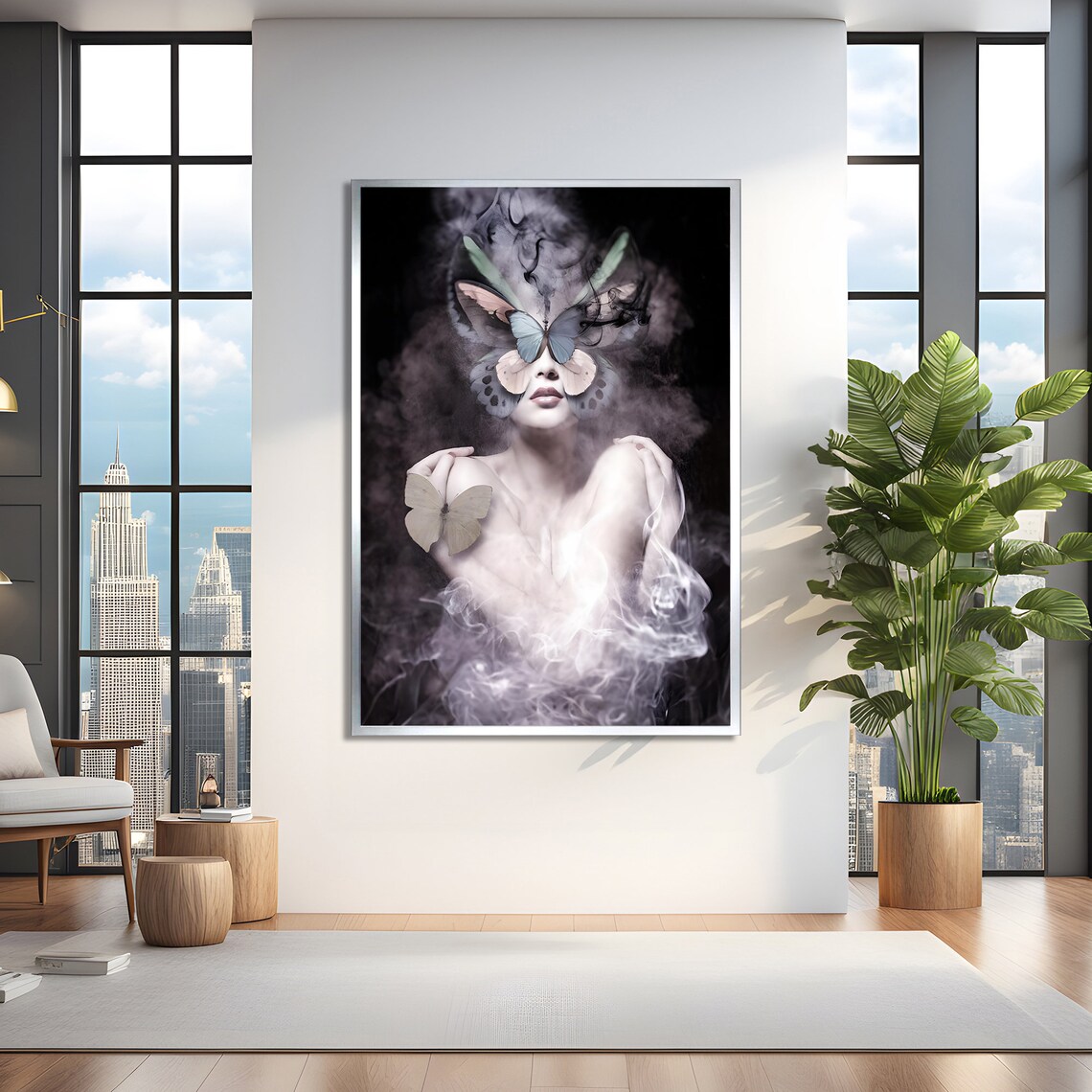 Butterfly Lady In Mist, Surreal Fantasy Art Print - Image 2