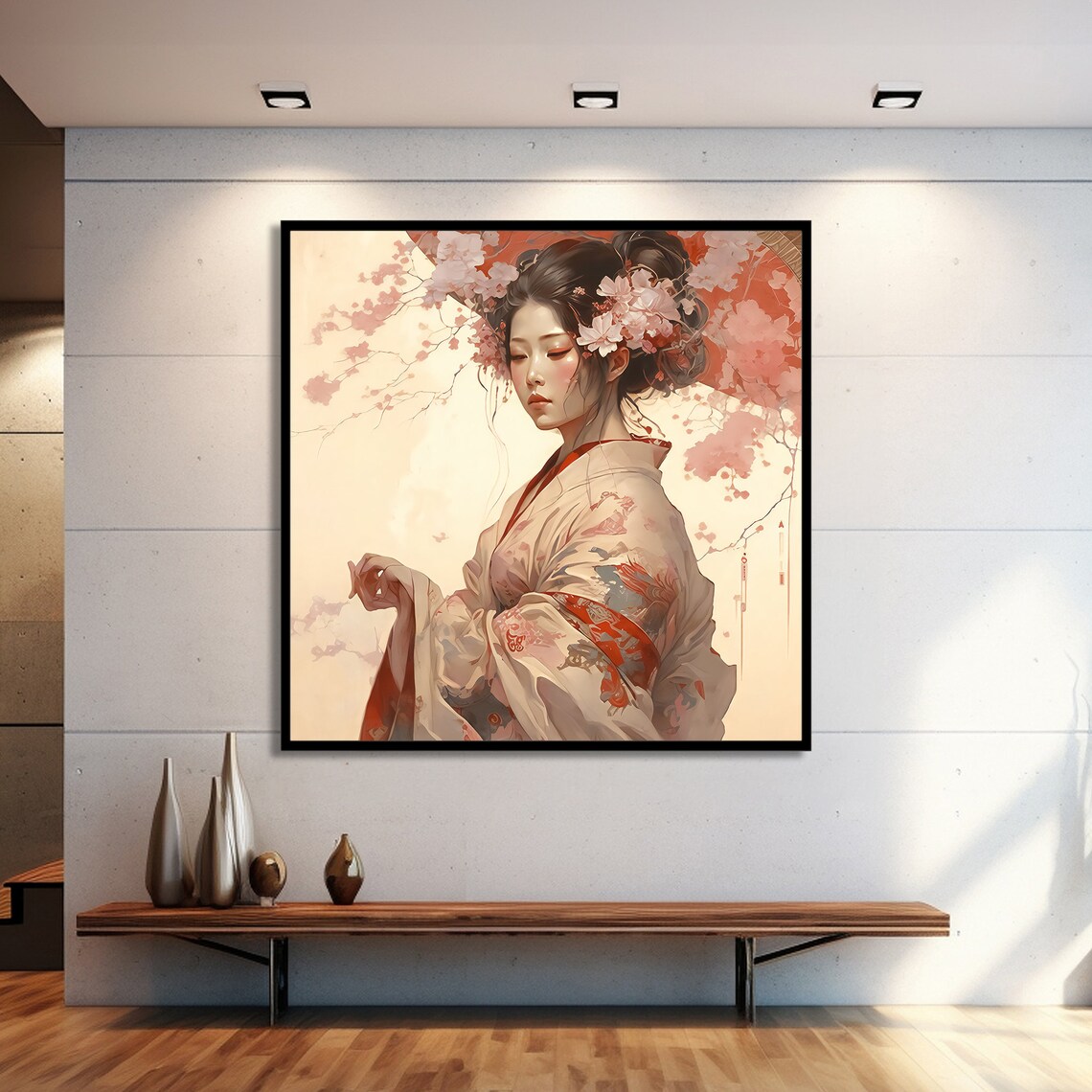 Elegant Geisha Painting, Traditional Japanese Culture - Image 2