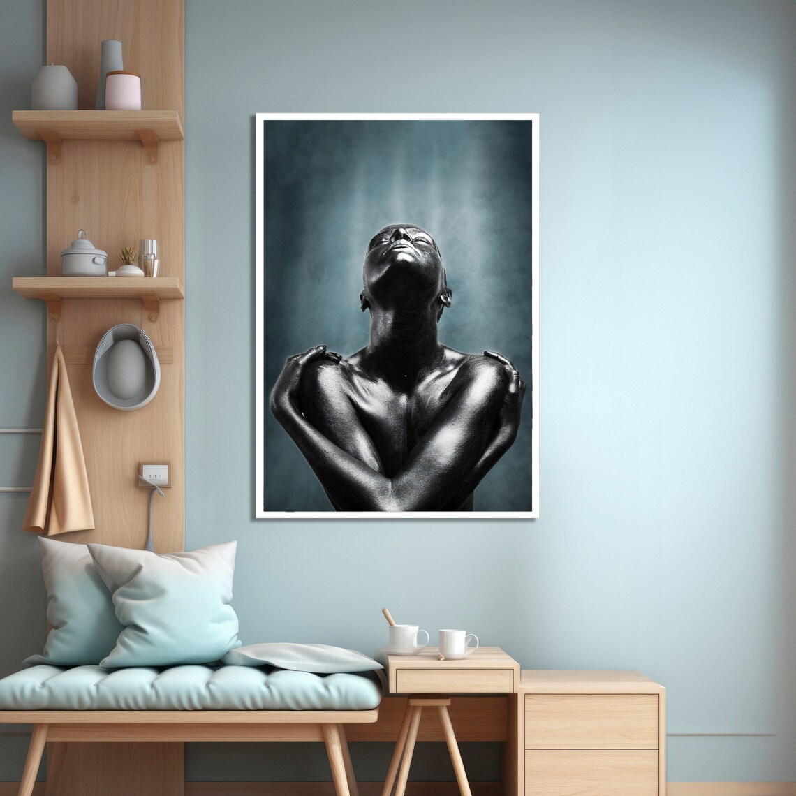 Powerful Black And White Painting, Contemporary Decor - Image 4