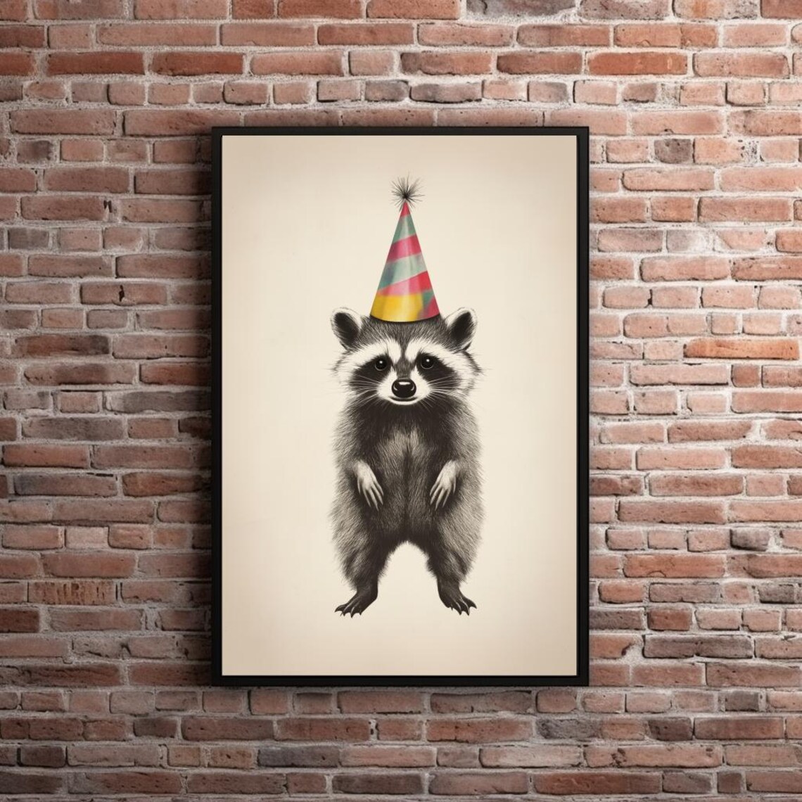 Funny Raccoon Wearing Colorful Party Hat Cute Birthday Poster - Image 6