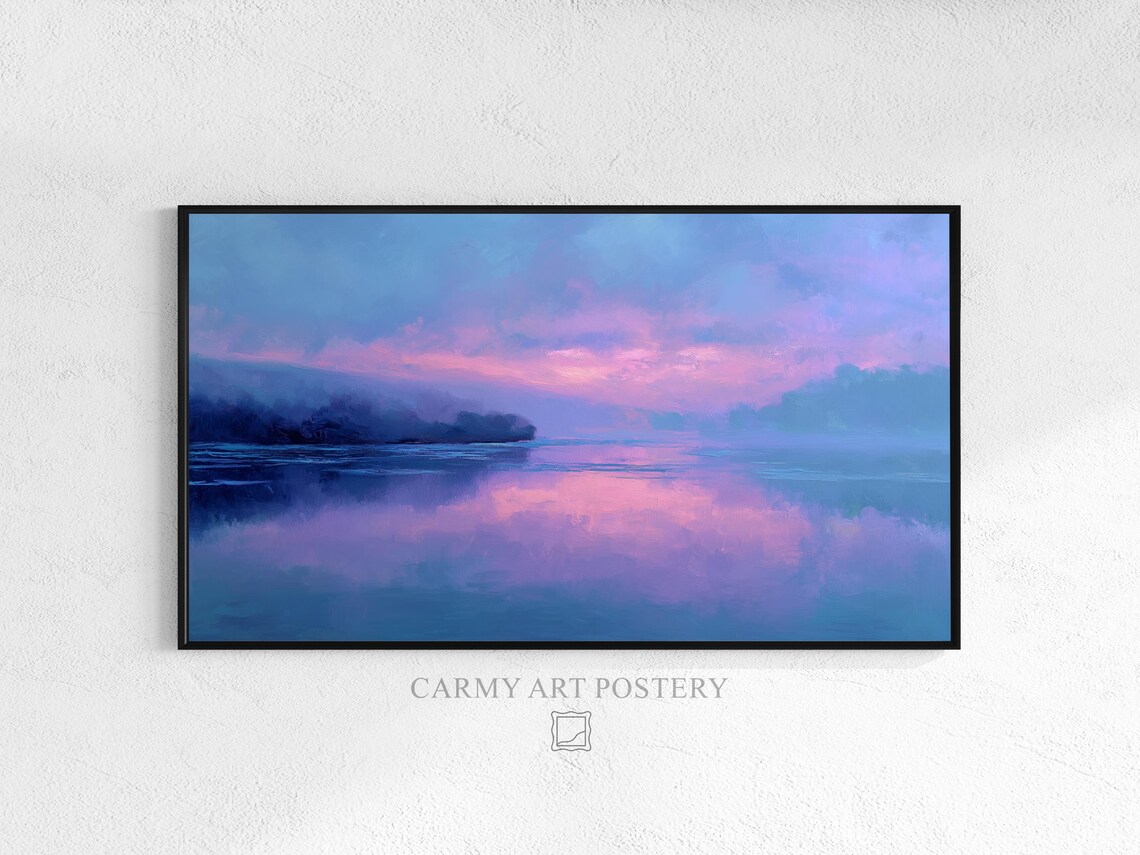 Rustic Lakeside Sunrise, Earthy Impressionist Art Print