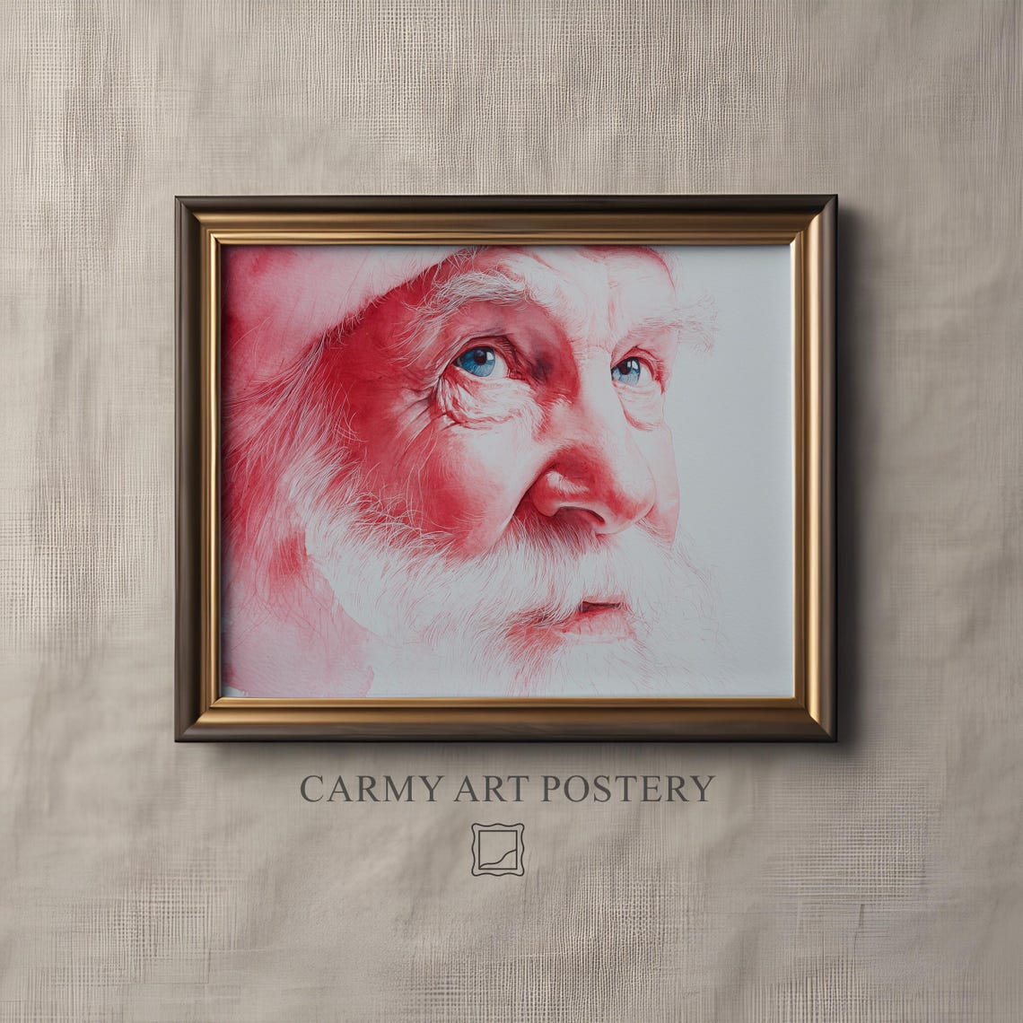 Classic Watercolor Santa Claus Portrait Red Holiday Christmas Poster