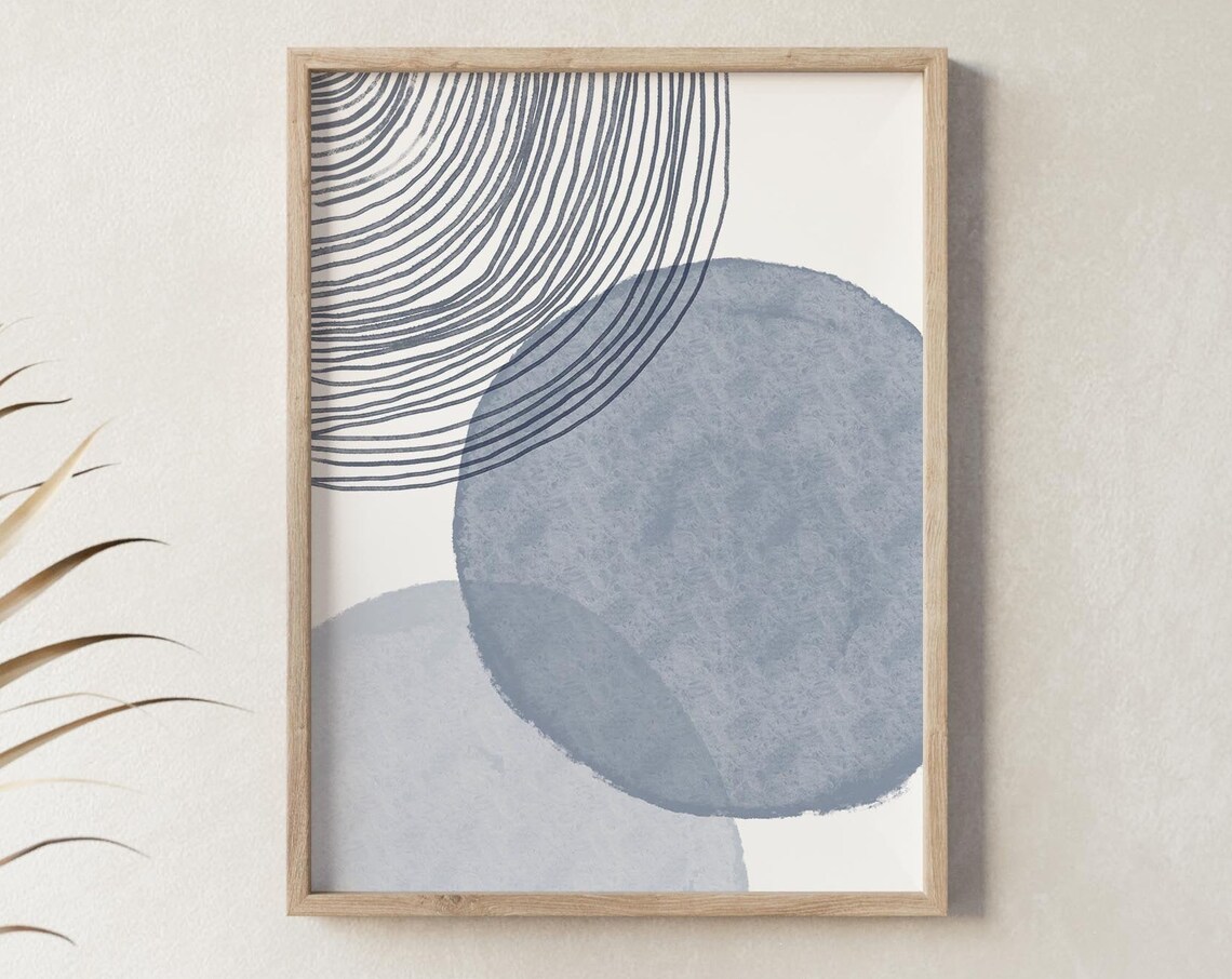 Blue Gray Geometric Circle Line Art Print - Image 4