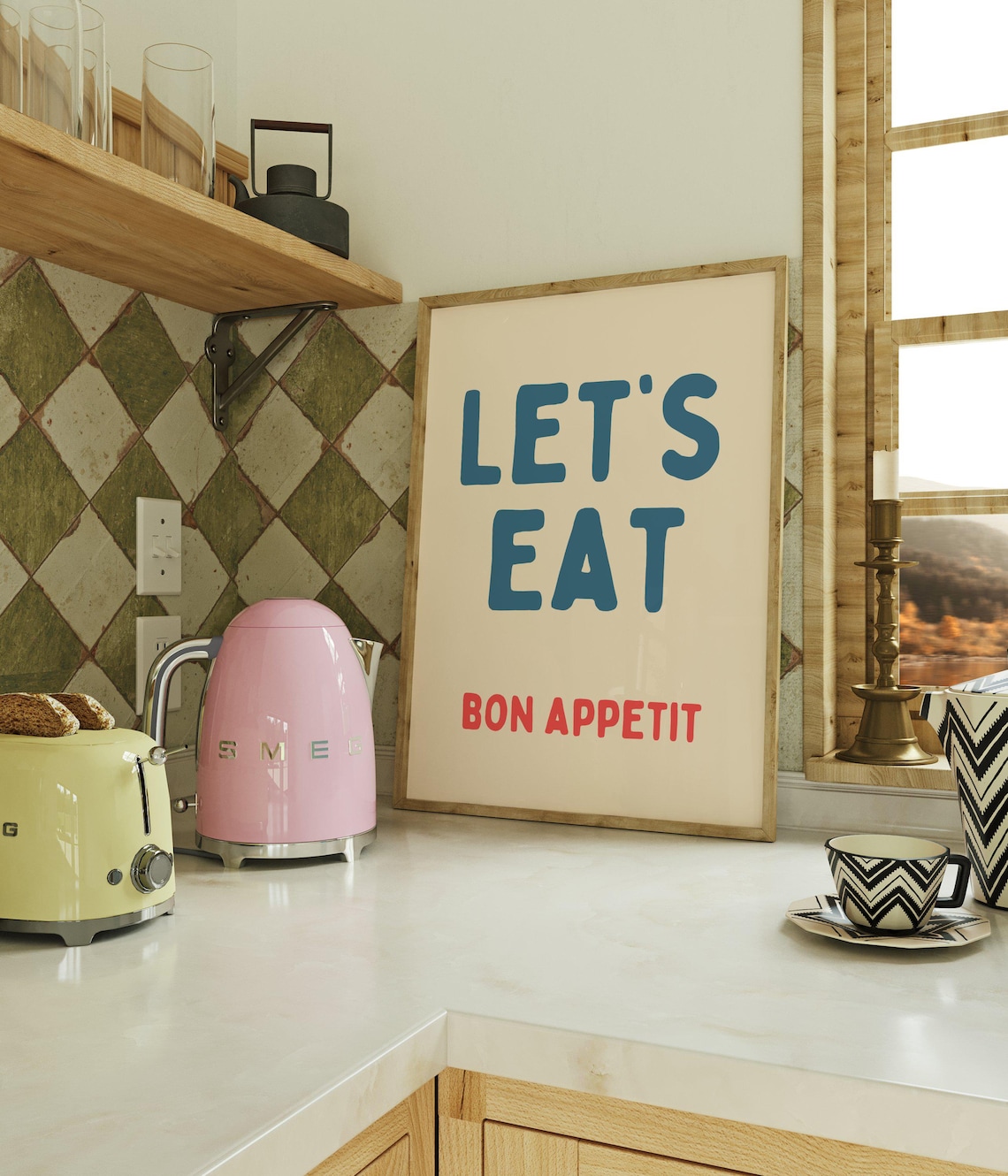 Lets Eat Bon Appetit Bold Two Tone Colorful Kitchen Quote Poster