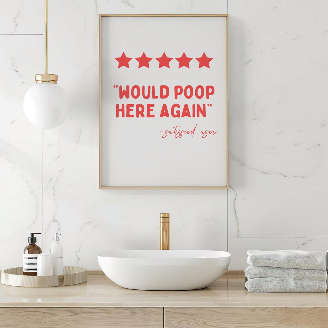 Would Poop Here Again Five Star Funny Bathroom Review Poster