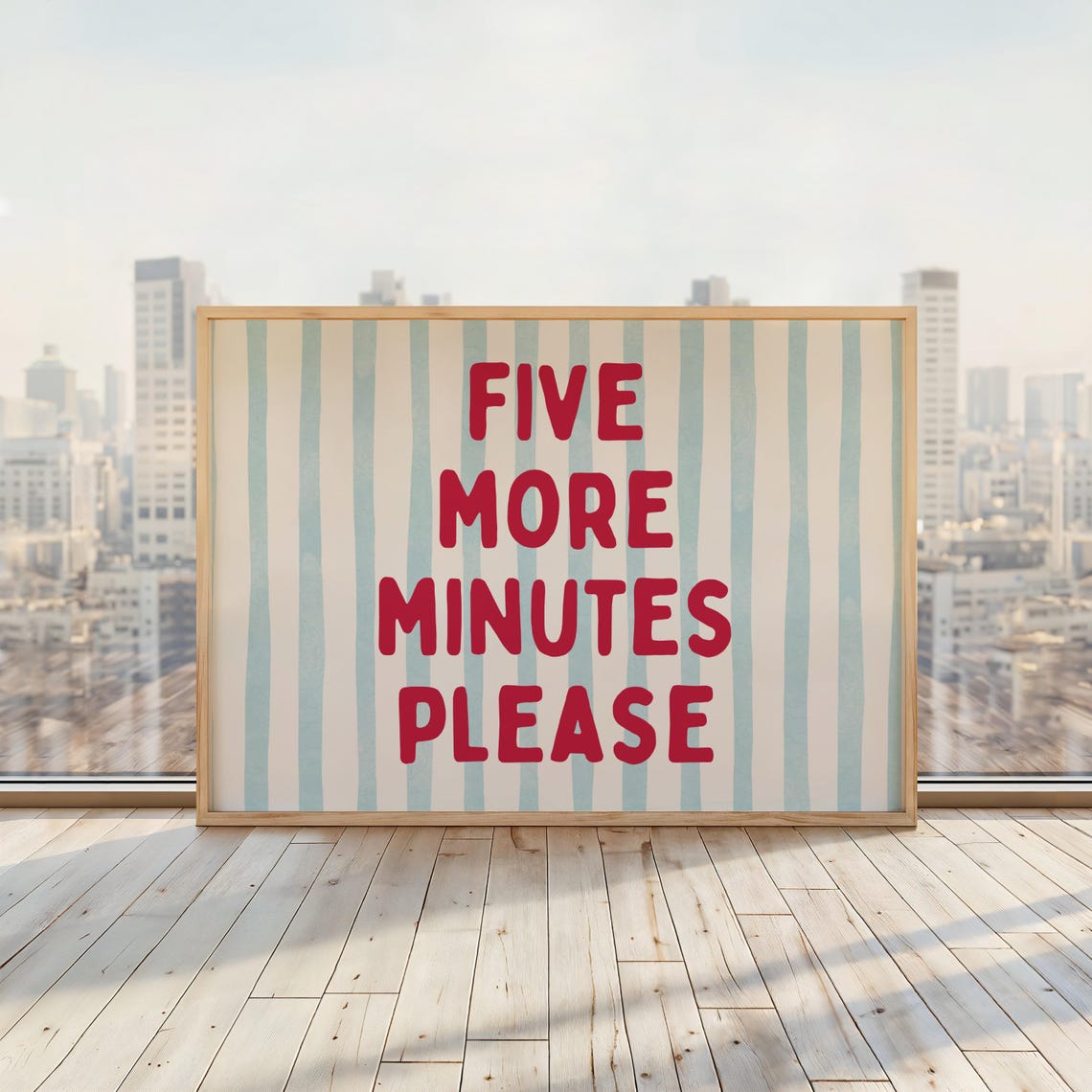 Five More Minutes Please Print Above Bed Poster Funny Sleepin Quote Wall Art Horizontal Bedroom Blue Red