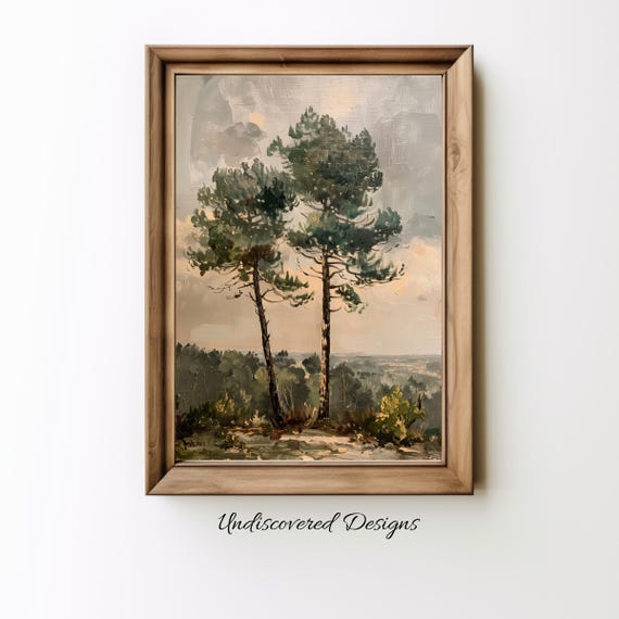 Vintage Pine Tree Oil Painting Art Print