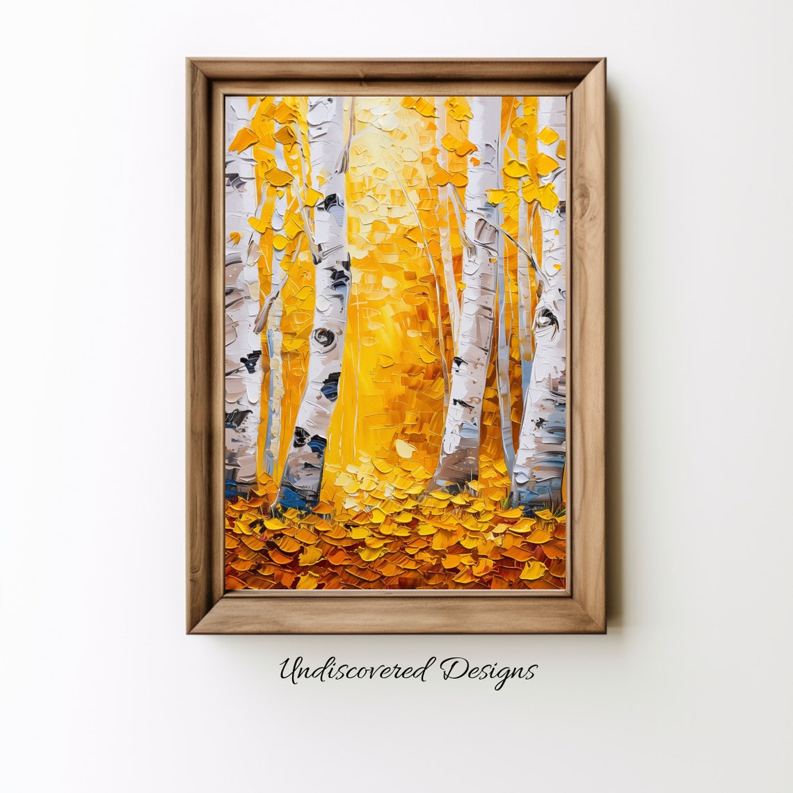 Autumn Birch Forest Golden Leaves Impasto Oil Painting Poster