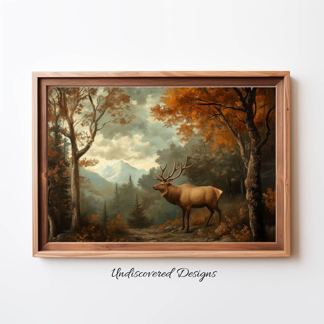 Vintage Elk In Fall Forest Art Print
