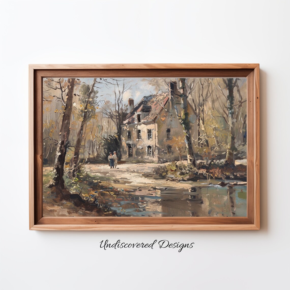 Charming French Country House Autumn Stream Vintage Oil Poster