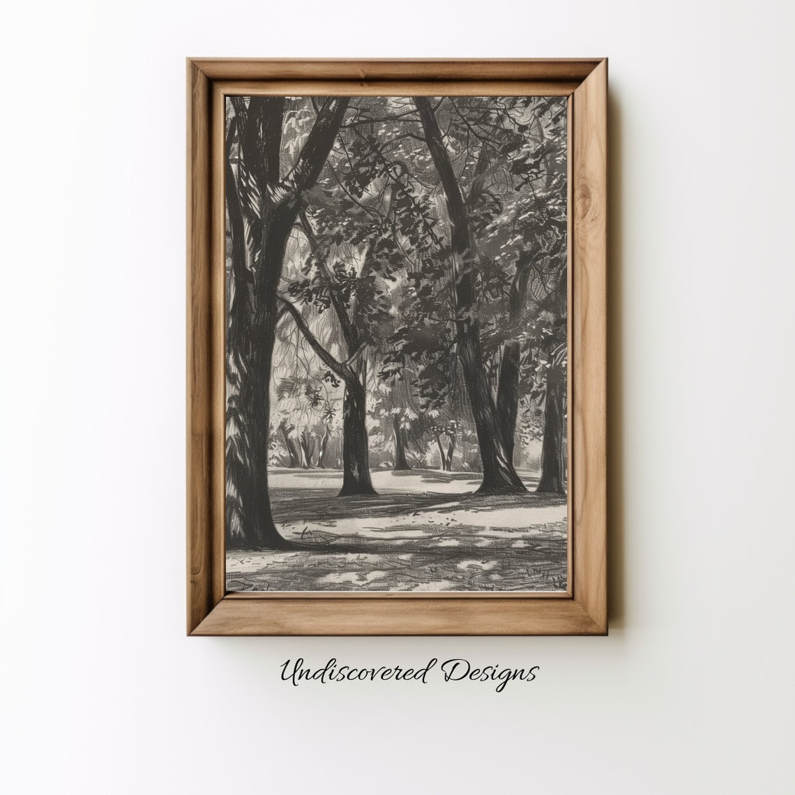Vintage Charcoal Forest Art Print Wall