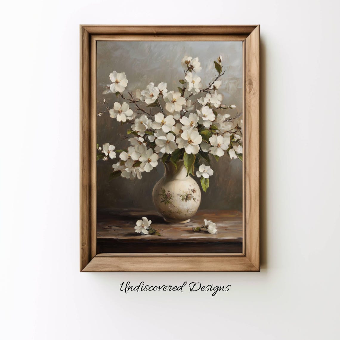 White Blossoms In Ceramic Vase Vintage Spring Still Life Art Poster