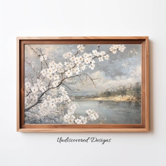 Cherry Blossoms Vintage Art Print Spring Farmhouse Decor