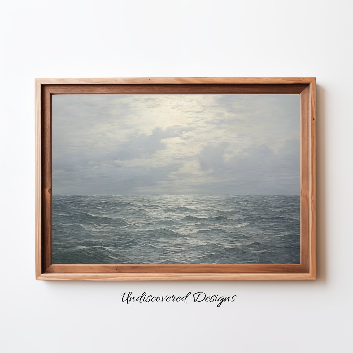 Gray Ocean Waves Under Cloudy Sky Moody Seascape Oil Art Print