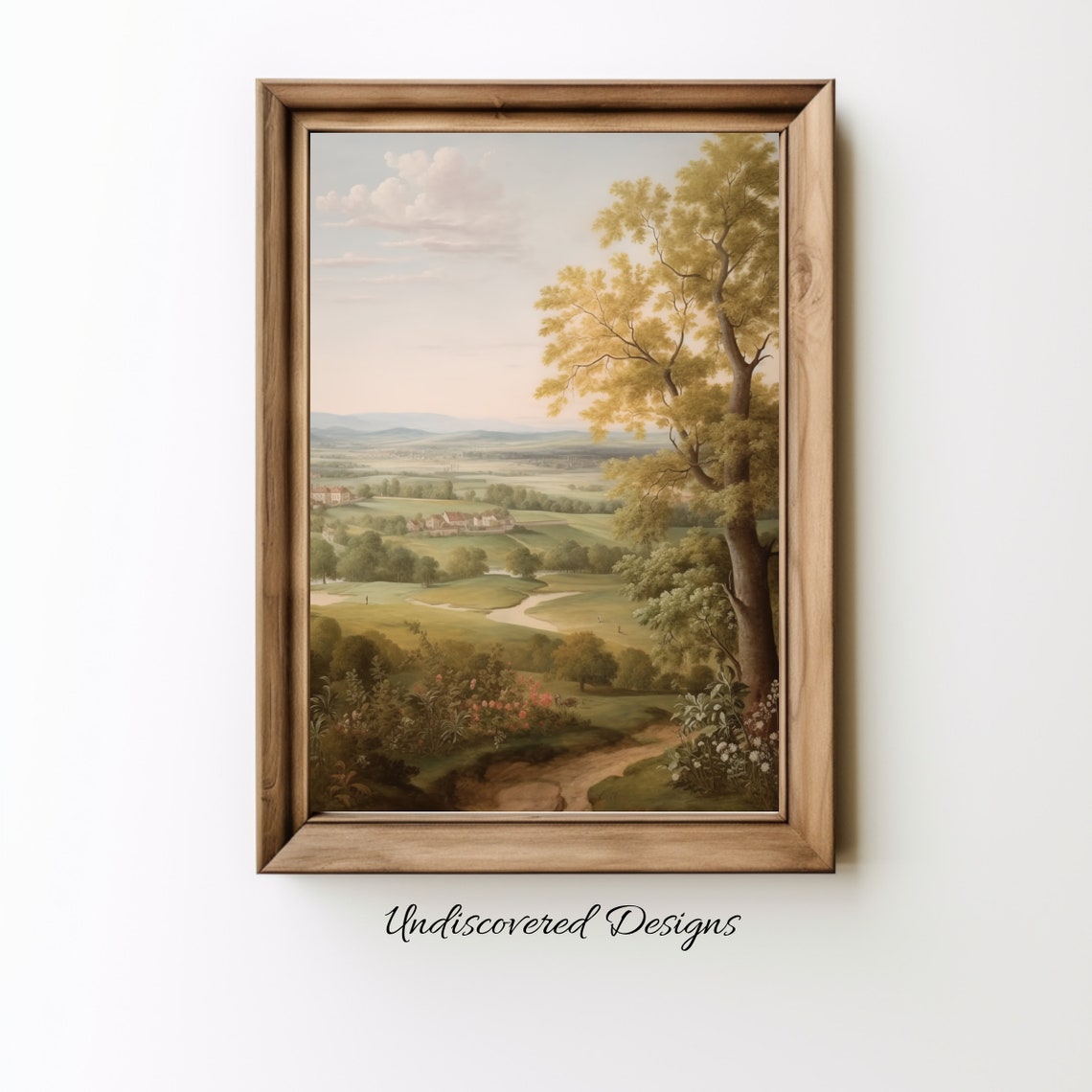 Hillside Serene Valley Village Vintage Countryside Landscape Poster