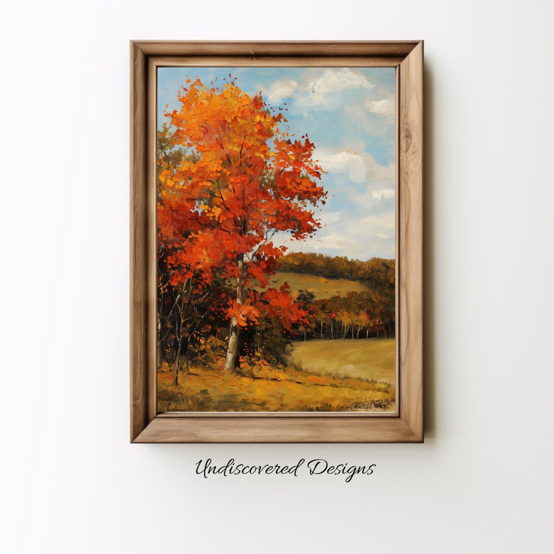 Fiery Orange Autumn Tree Vintage Oil Painting Landscape Poster