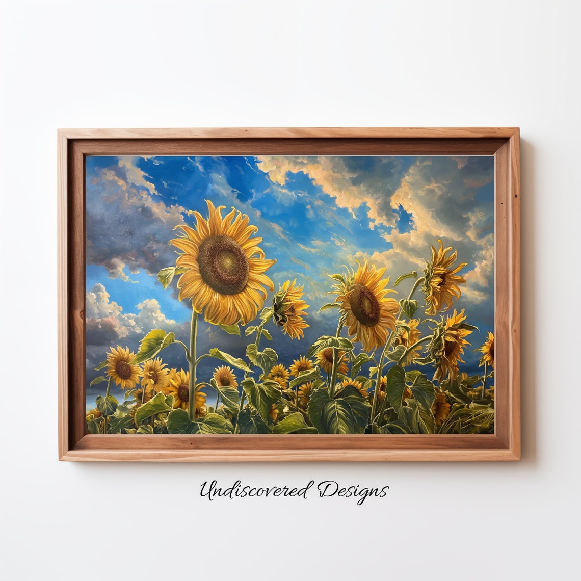 Sunflower Field Under Dramatic Cloudy Sky Vintage Oil Painting Poster