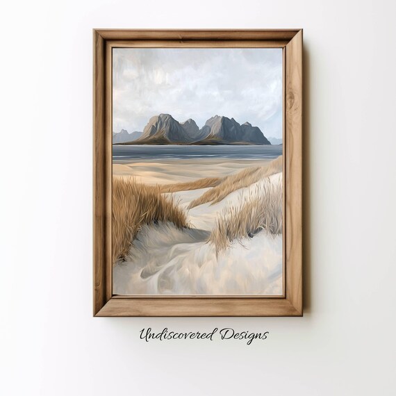Island Mountains Coastline With Sand Dunes Beach Oil Painting Art Print