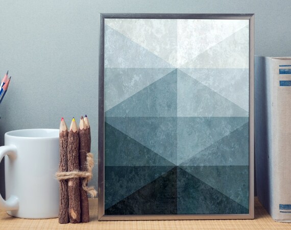 Blue Scandinavian Art Modern Minimalist Triangle Geometric Home Decor Print Slate