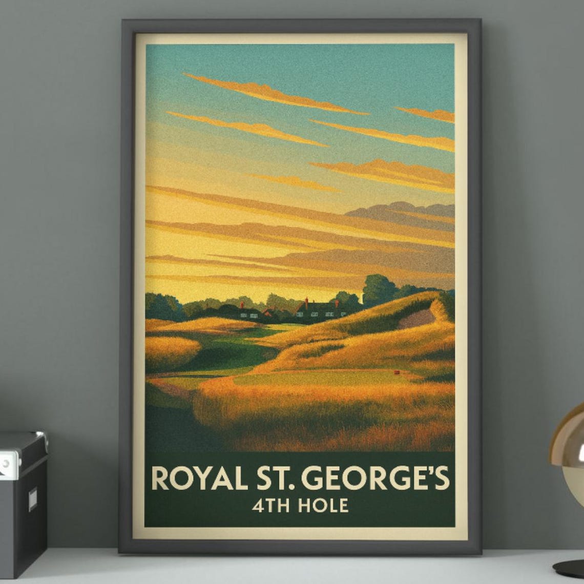 Royal St Georges 4th Hole Sunset Dunes Vintage Golf Poster Art