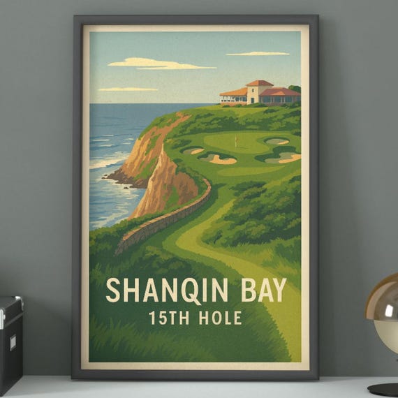 Shanqin Bay Golf Course Vintage Art Print Hole 15 China