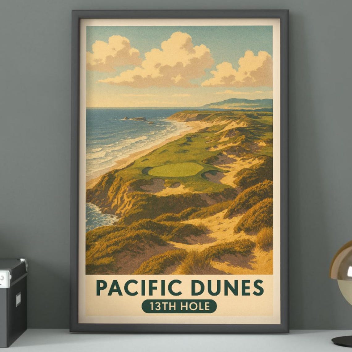 Pacific Dunes 13th Hole Coastal Cliffs Ocean View Vintage Golf Poster