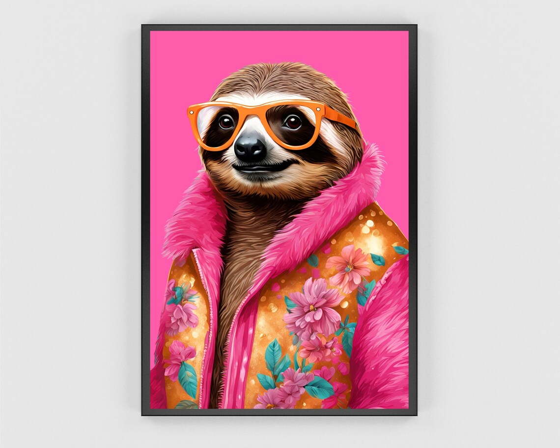 Sloth Animal Fashion, Maximalist Art Print - Image 3