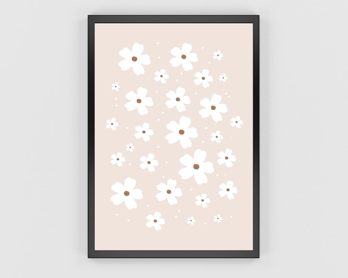 Daisies Art Print, Neutral Retro Boho Floral - Image 2