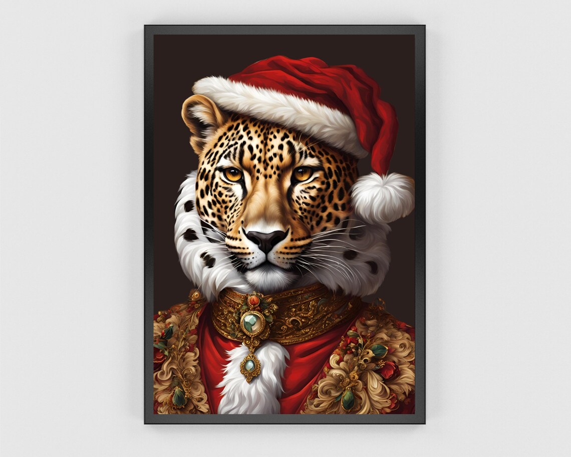 Leopard Santa Claus In Royal Red And Gold Christmas Outfit Poster - Image 2