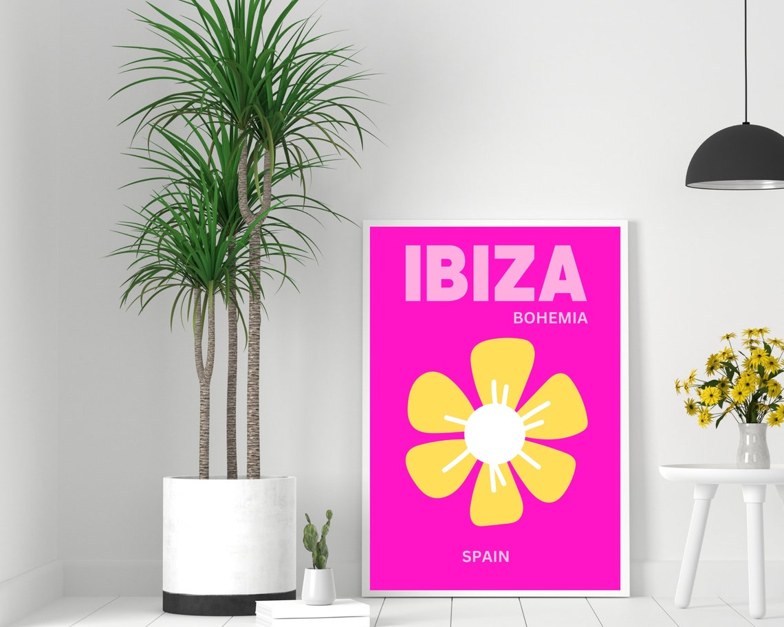 Ibiza Travel Art Print Ibiza Poster Preppy Beach Wall Art Spain Travel Print Hot Pink Trendy Art Colourful Travel Print Art - Image 3