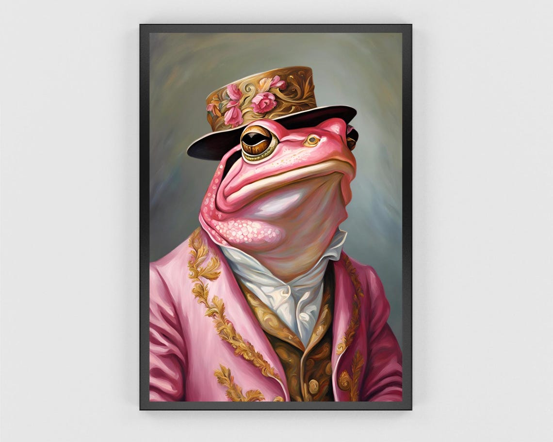 Pink Frog Renaissance Portrait Floral Top Hat Vintage Wall Poster - Image 3