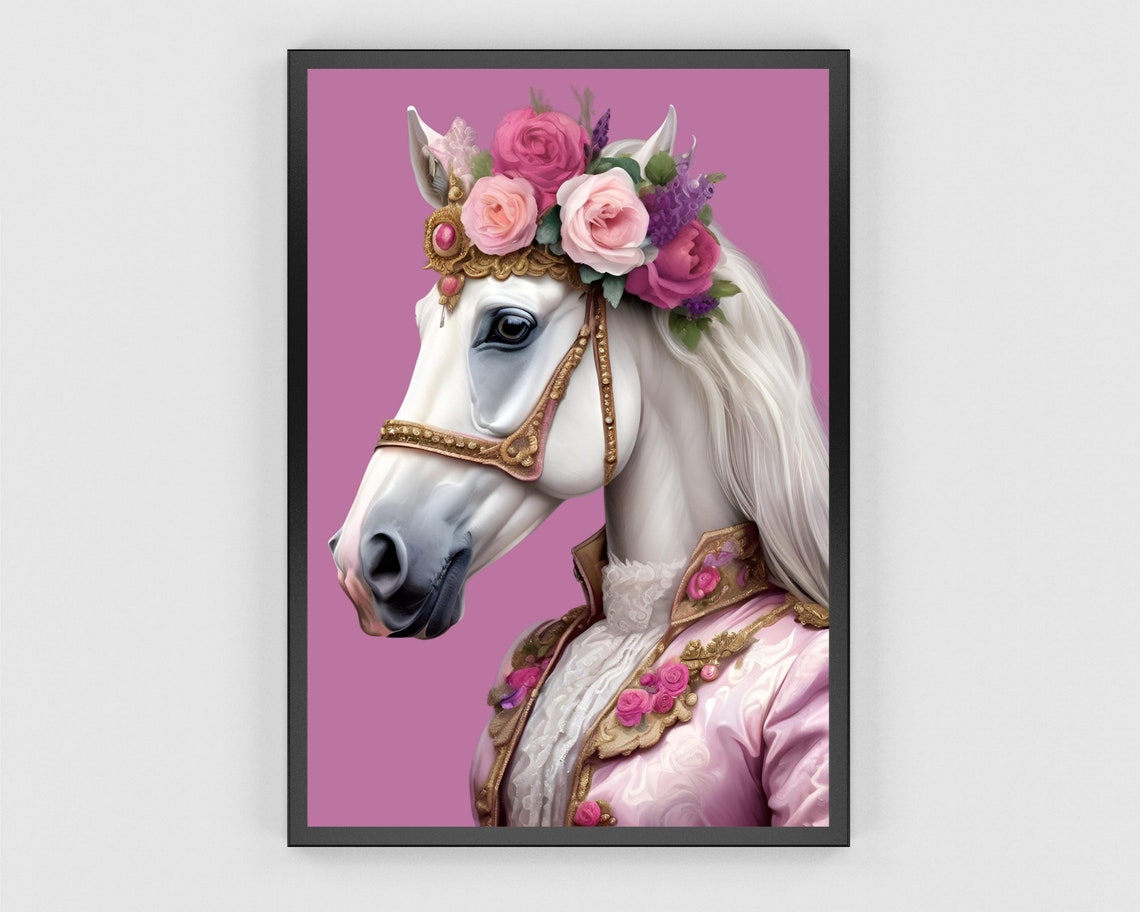 Renaissance Fashion Animal Portrait Print Victorian Horse Painting Maximalist Eclectic Fashionista Horse Poster Quirky Altered Animal Art - Image 3