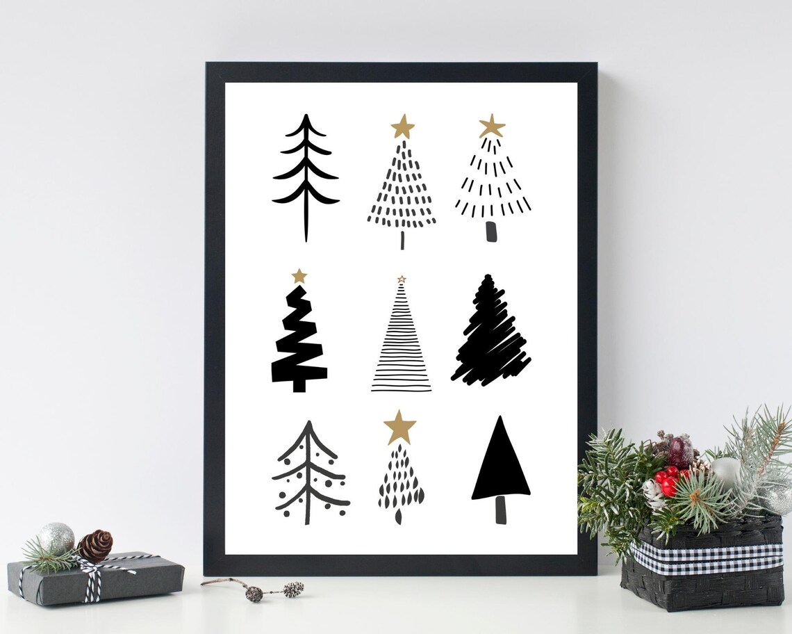 Christmas Tree Art Print, Black And White Holiday Decor - Image 2