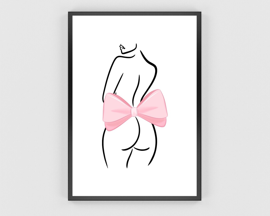 Minimalist Line Art Woman With Large Pink Bow Elegant Poster - Image 3