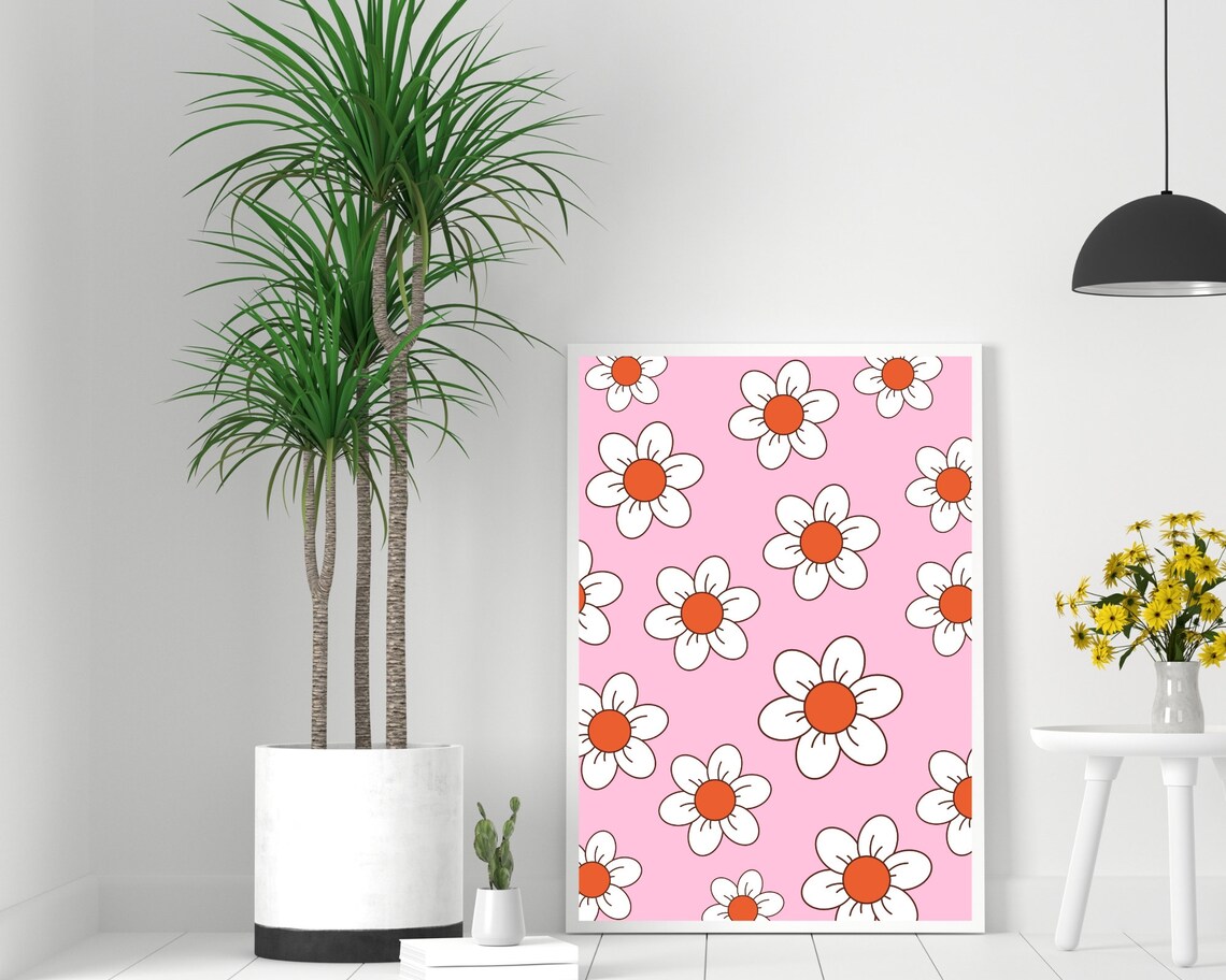 Retro Daisy Floral Art Print, 70s Abstract Flowers - Image 3