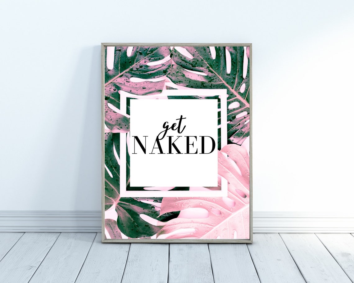 Get Naked Tropical Monstera Leaf Pink Green Bathroom Humor Poster - Image 2