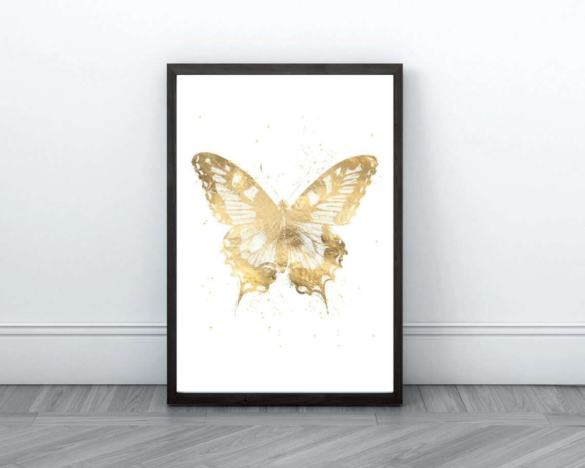 Gold Butterfly Print, Boho Vintage Retro Art Print - Image 2