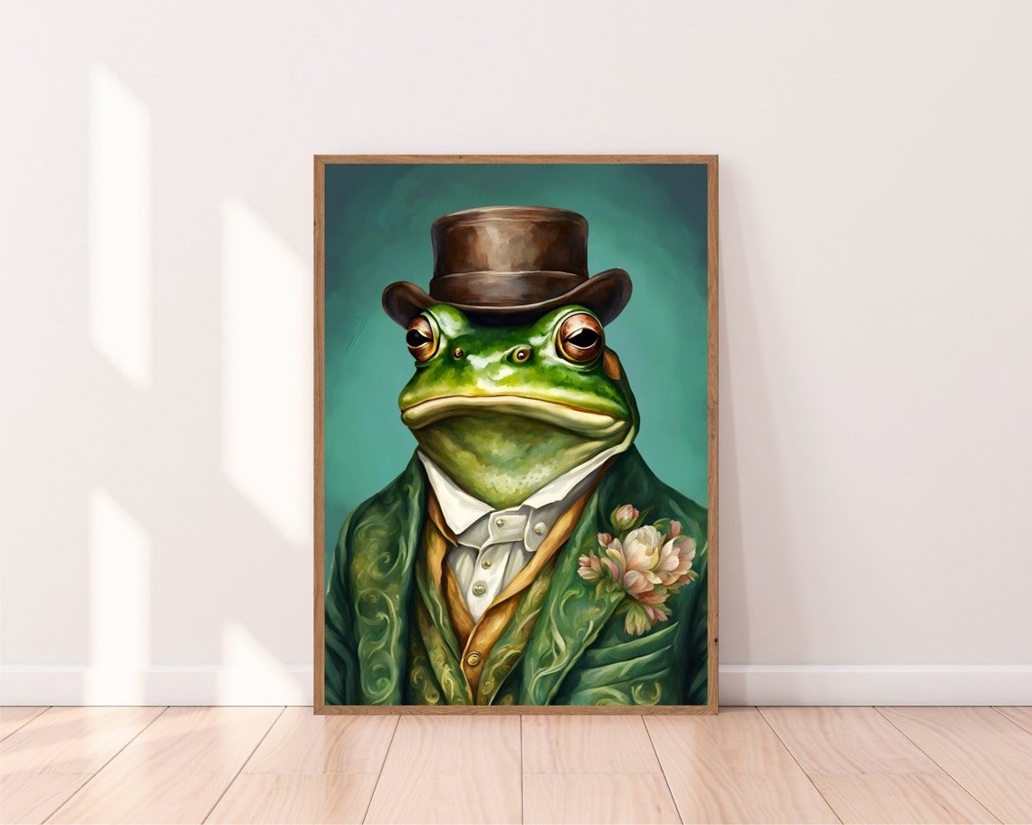 Dapper Frog Gentleman In Top Hat Victorian Oil Portrait Poster - Image 2