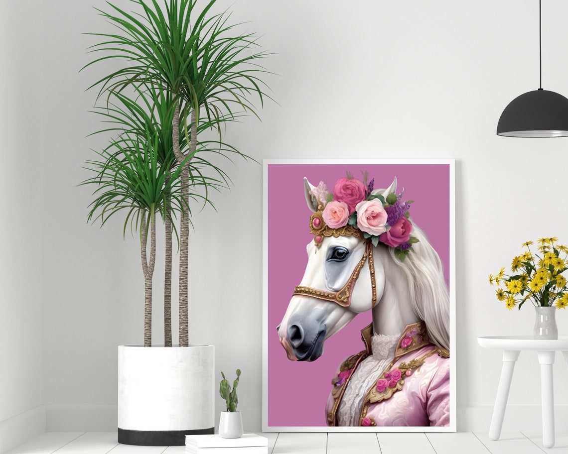 Renaissance Fashion Animal Portrait Print Victorian Horse Painting Maximalist Eclectic Fashionista Horse Poster Quirky Altered Animal Art - Image 2