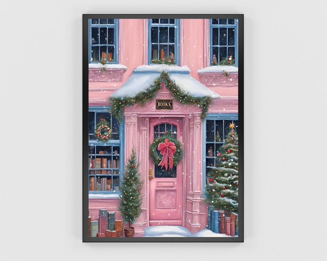 Christmas Bookshop Art Print Snowy Book Store Wall Art New York Book Shop Art Winter Bookish Print Bookstore Poster Reading Art Print - Image 3