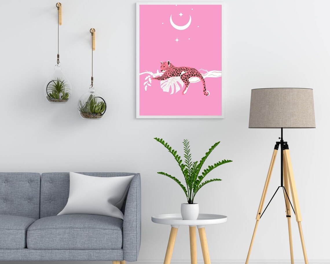 Pink Leopard Boho Art Print, Jungle Decor - Image 3