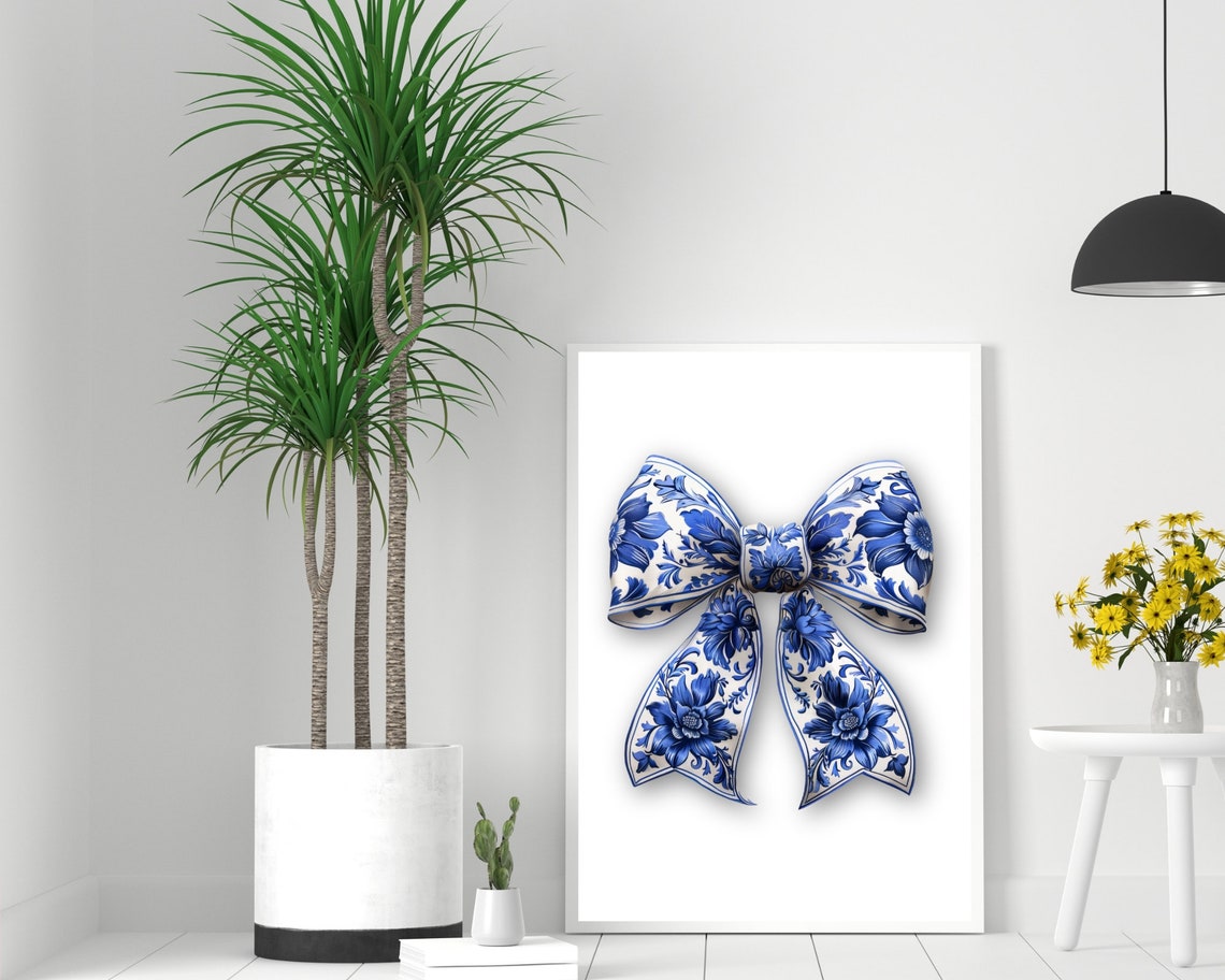Blue White Chinoiserie Bow On Plain Minimalist Background Poster - Image 2