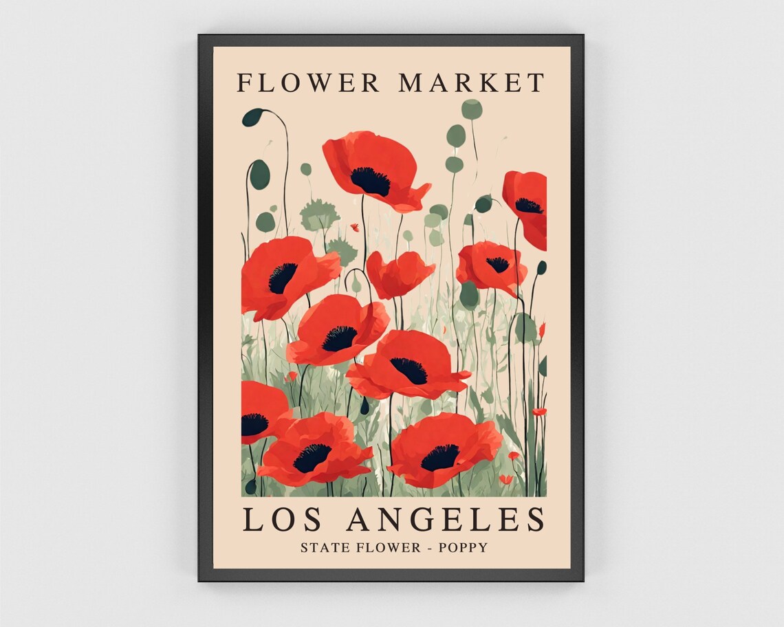 Flower Market Los Angeles Poppy State Flower Vintage Botanical Poster - Image 3