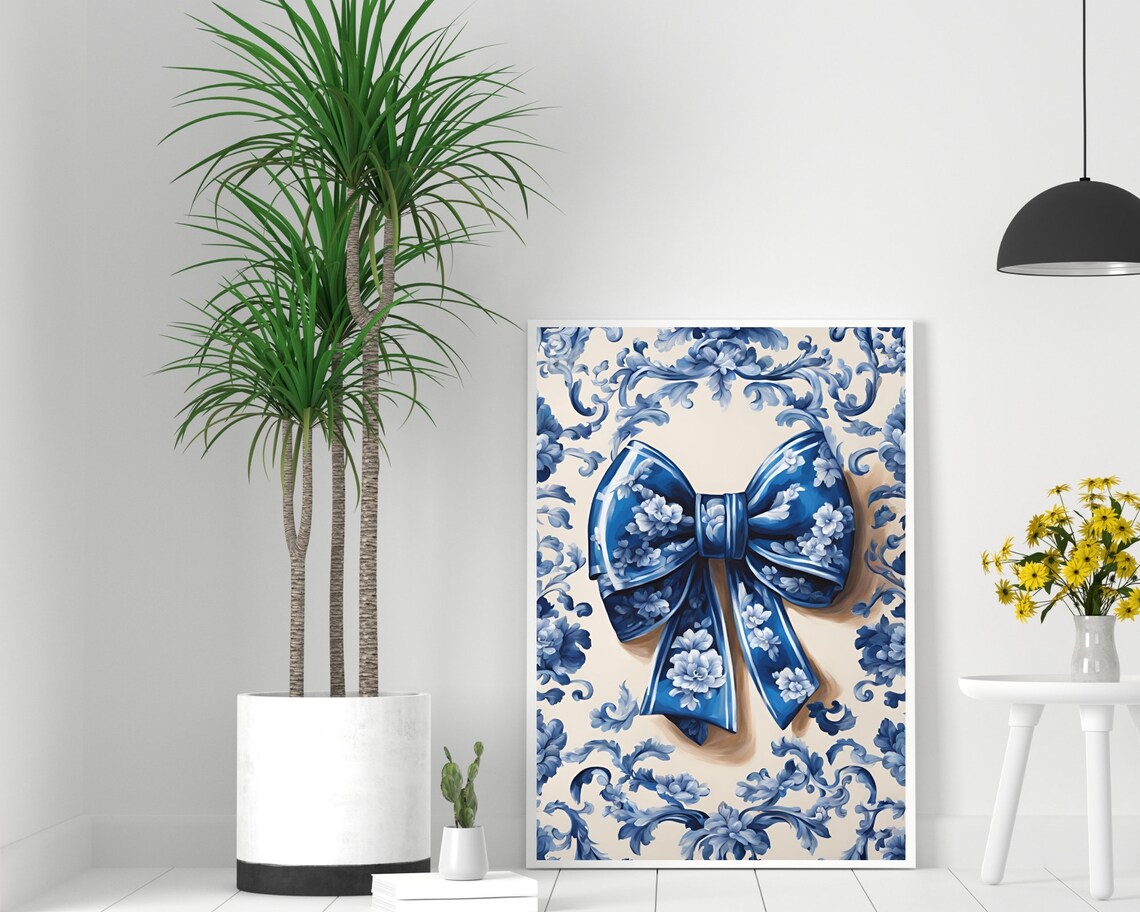 Blue Floral Bow On Blue And White Porcelain Floral Pattern Poster - Image 2